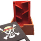 Showing the inside of the One Piece Dice Tower. The face plate has been taken off and set on the tray, showing the amount of randomizers inside the base of the tower