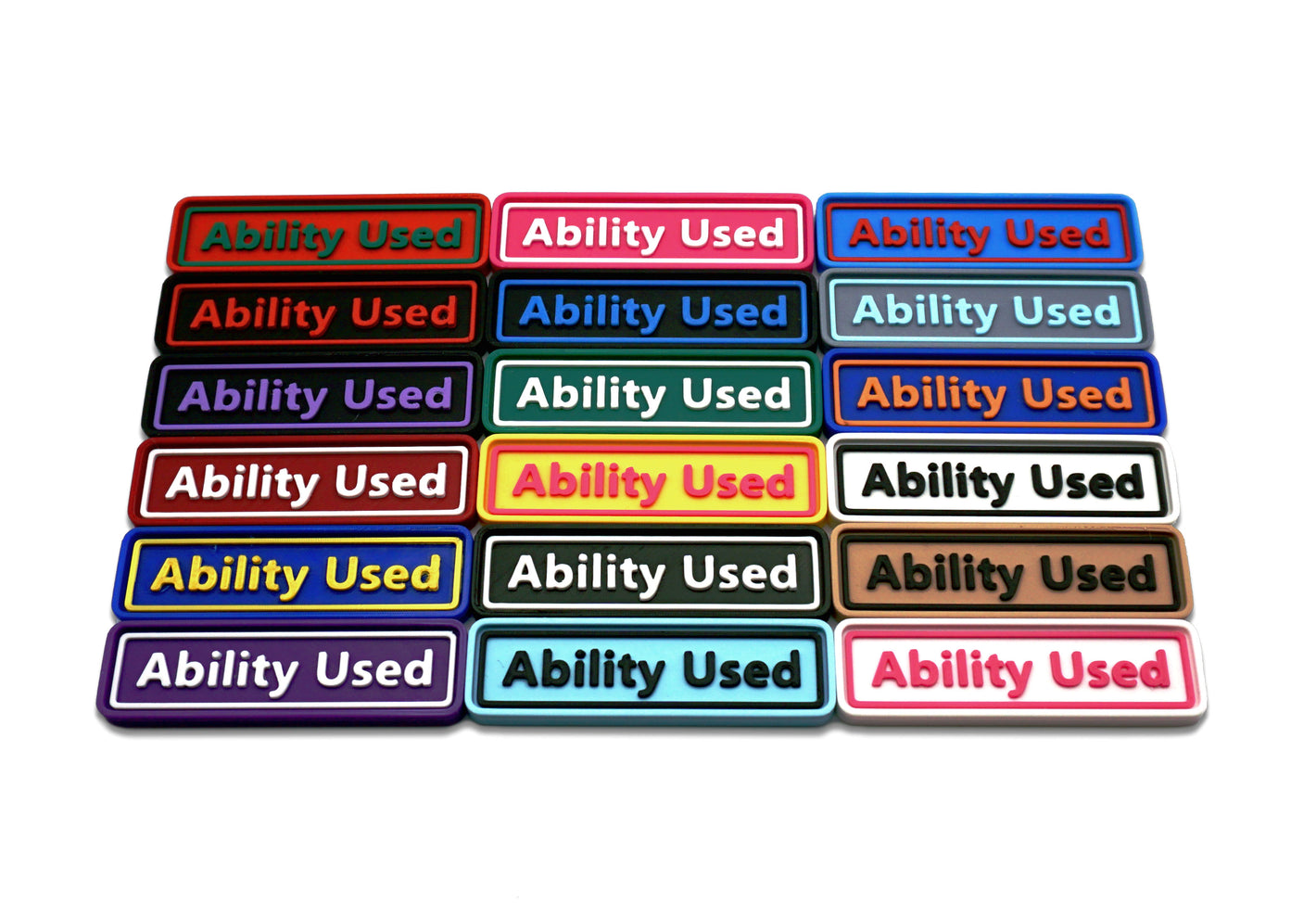 Ability Used markers for TCG and Tabletop gameplay. Shown in a variety of colors against a white background.