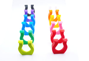 All color options of the Beyblade X Slip Grips from Momo's Models. The 12 color options include, Red, Cherry, Pink, Yellow, Orange, Lime, Green, Sky Blue, Blue, Purple, Black, and White