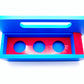 The Garage Door style deck box for Beyblade X in Sky Blue for the base with a red door and tray all against a white background