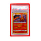 The cherry PSA Card Slab Protector shown with Charizard from the Pokemon TCG in it against a white background