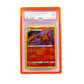 The orange PSA Card Slab Protector shown with Charizard from the Pokemon TCG in it against a white background
