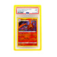 The yellow PSA Card Slab Protector shown with Charizard from the Pokemon TCG in it against a white background