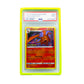 The lime PSA Card Slab Protector shown with Charizard from the Pokemon TCG in it against a white background