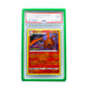 The green PSA Card Slab Protector shown with Charizard from the Pokemon TCG in it against a white background