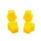 The Stadium Level Locks for Beyblade X stadiums shown in yellow. With two having levels and two without levels. These will work for both Takara Tomy and Hasbro stadiums