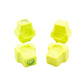 The Stadium Level Locks for Beyblade X stadiums shown in lime. With two having levels and two without levels. These will work for both Takara Tomy and Hasbro stadiums