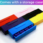 Showing a few color options for the storage case that is included with the Stadium Level Locks for Beyblade X. Shown colors include red, pink, purple, black, sky blue, and yellow. The sky blue case is slightly open showing the purple Level Locks inside
