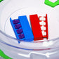 Two sets of the Stadium Level Locks in red and blue cases. The Level Locks are in Purple and White. Both sitting inside a Takara Tomy Beyblade X stadium with green X rails.
