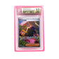 The pink Beckett Card Slab Protector shown with Janine from the Pokemon TCG in it against a white background