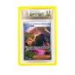 The yellow Beckett Card Slab Protector shown with Janine from the Pokemon TCG in it against a white background