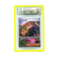 The lime Beckett Card Slab Protector shown with Janine from the Pokemon TCG in it against a white background