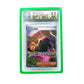 The green Beckett Card Slab Protector shown with Janine from the Pokemon TCG in it against a white background