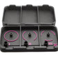 Beyblade X Pocket Clam Shell Deck Box shown in black and hot pick with all slot sections open with no beyblades inside while against a white background.