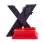 Stand without the trophy part shown in black red against a white background
