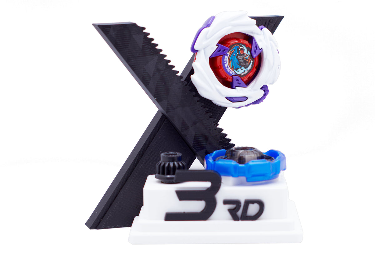 The 3rd place Trophy Stand in black white showing Meteor Dragoon 7-70 level all against a white background