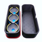 A side view of the inside base and top of the Beyblade X Deckbox from Momo's Models in the black and red color combination