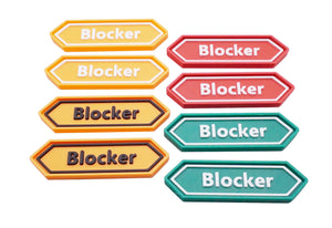 Blocker Markers for the One Piece and Gundam TCG. Shown in various color combinations all against a white background