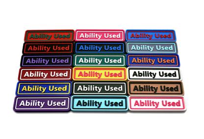 Ability Used markers for TCG and Tabletop gameplay. Shown in a variety of colors against a white background.